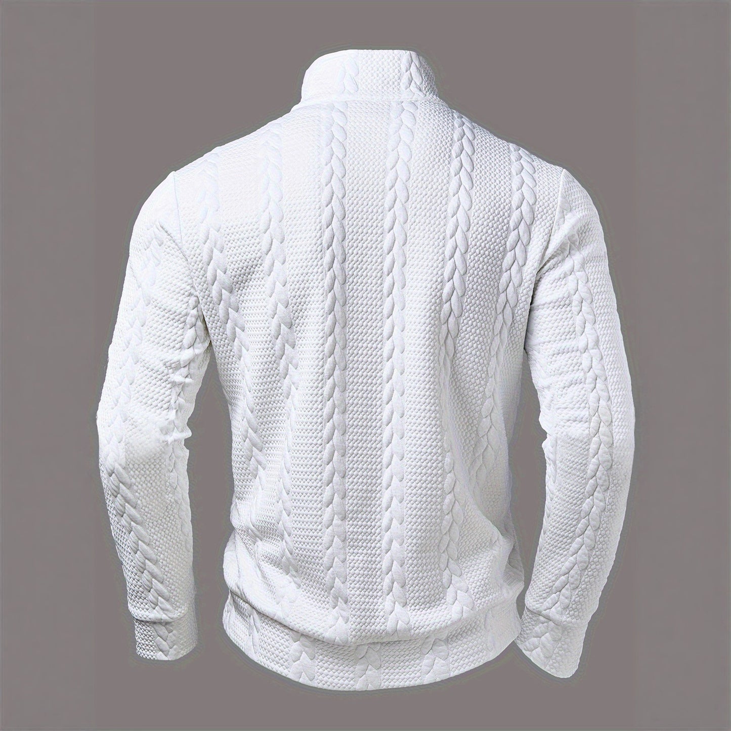 European And American AutumnWinter Casual Textured Fabric Zippered Crew Neck Long-Sleeve Shirt