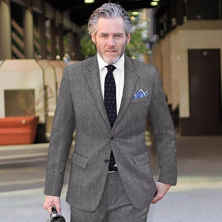British-style Men's Suit Single-breasted Jacket Herringbone
