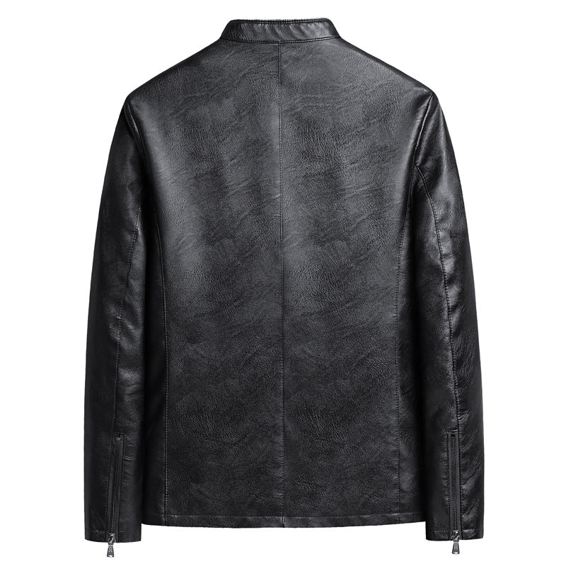Mens Biker PU Leather Stand-Up Collar Slim-Fit Stylish Leather Jacket