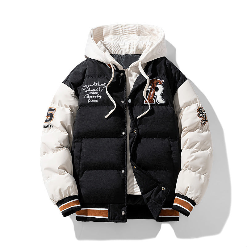 Mens Stylish Winter Faux Two-Piece Cotton Padded Jacket