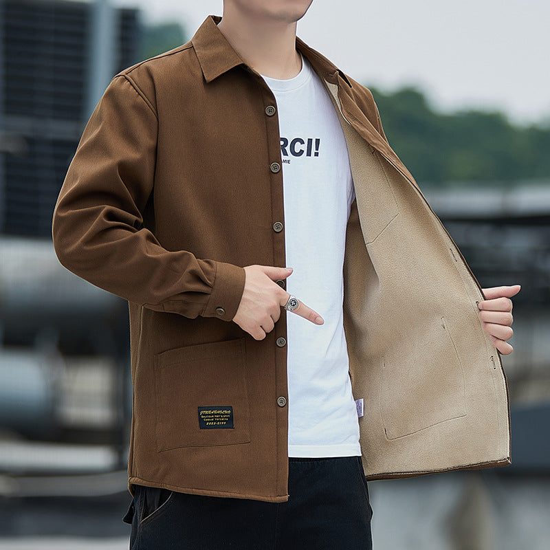 Men's AutumnWinter Cotton Fleece-Lined Thickened Shirt Jacket