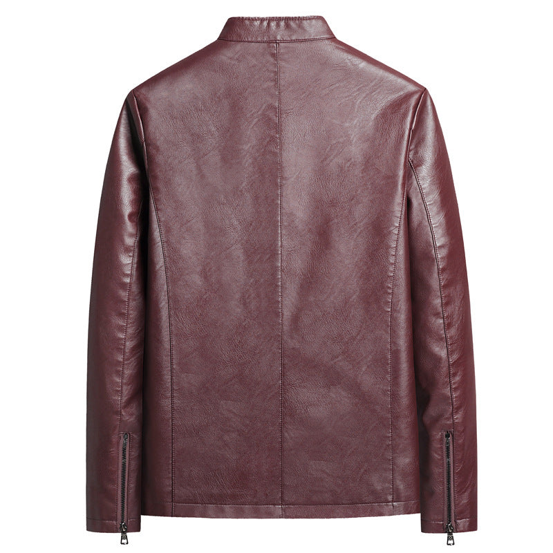 Mens Biker PU Leather Stand-Up Collar Slim-Fit Stylish Leather Jacket