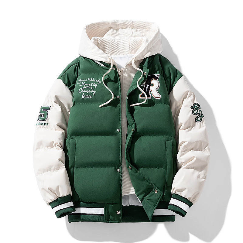 Mens Stylish Winter Faux Two-Piece Cotton Padded Jacket