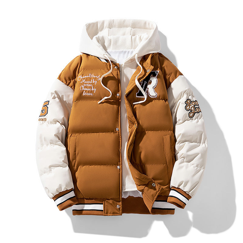 Mens Stylish Winter Faux Two-Piece Cotton Padded Jacket