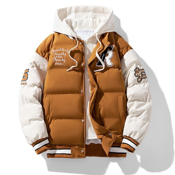 Mens Stylish Winter Faux Two-Piece Cotton Padded Jacket